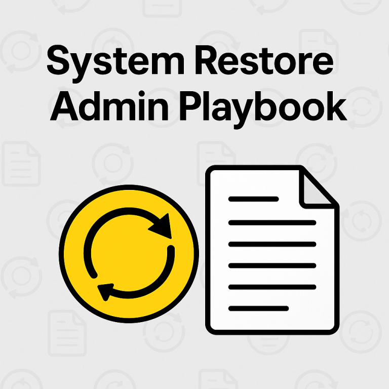 Windows System Restore admin playbook showing restore points and recovery steps