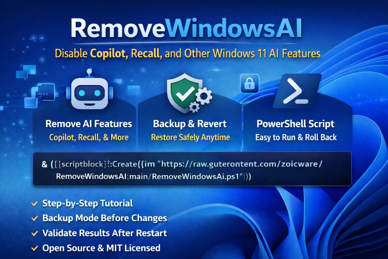 RemoveWindowsAI Tutorial: Disable Copilot and Recall in Windows 11 (PowerShell Guide)