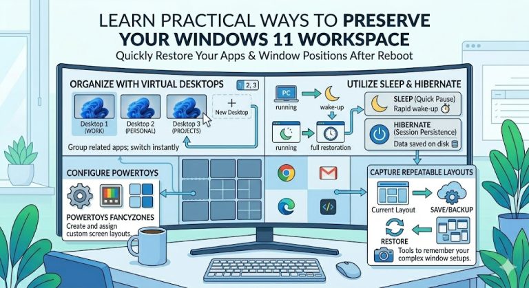 How to Save and Restore Your Workspace Environment in Windows 11 (Virtual Desktops, Sleep, Hibernate, and FancyZones)